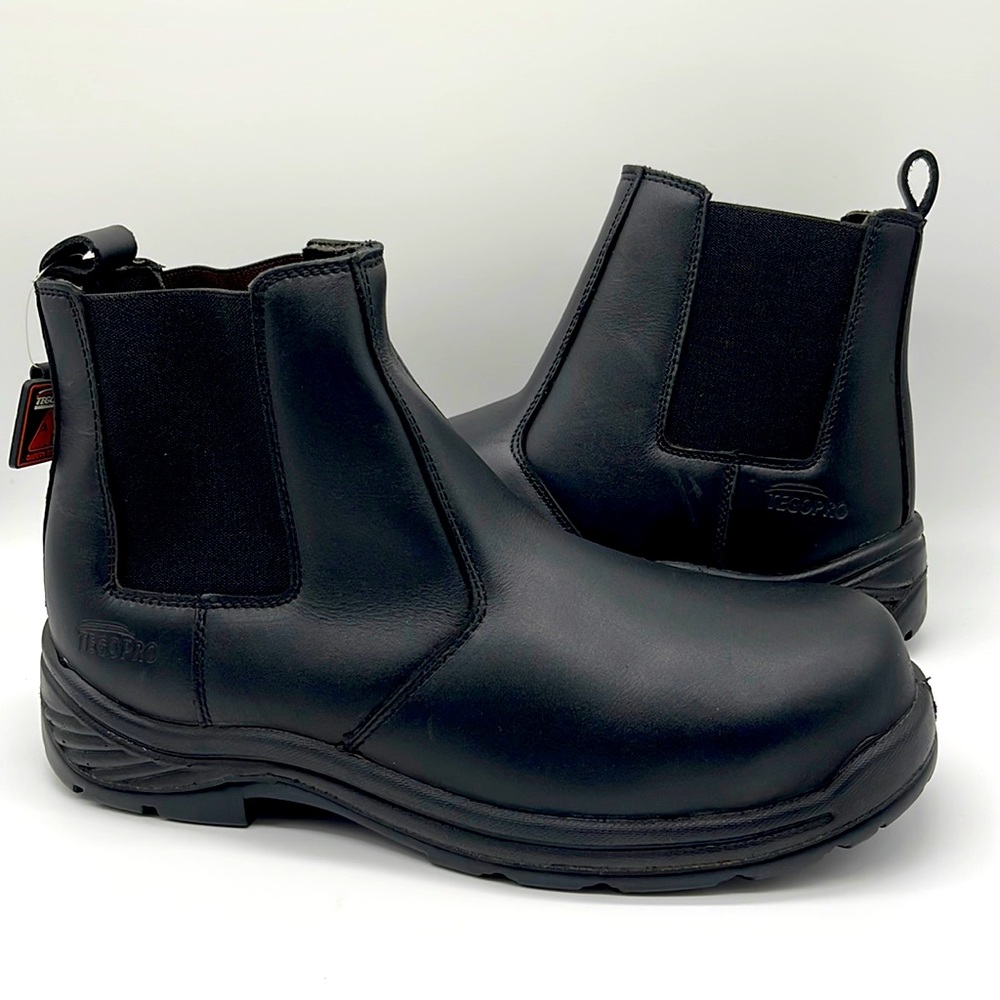 Tegopro Shoes Tegopro Black Leather Safety Protection Hard Toe Boots Mens